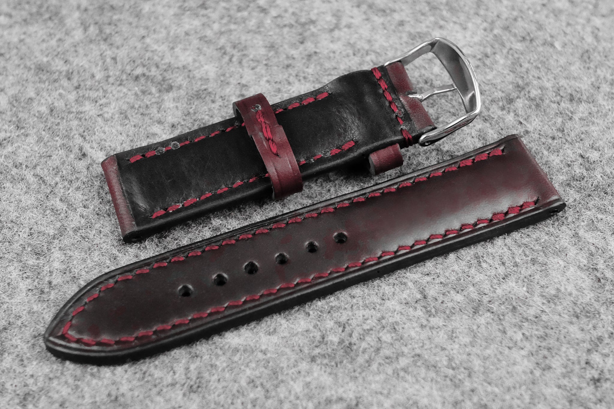 Horween Chromexcel Burgundy Half Padded Leather Watch Strap – THE