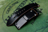 Horween Shell Cordovan Black Unlined Side Stitch Leather Watch Strap
