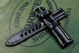 Horween Shell Cordovan Black Half Padded FS Leather Watch Strap