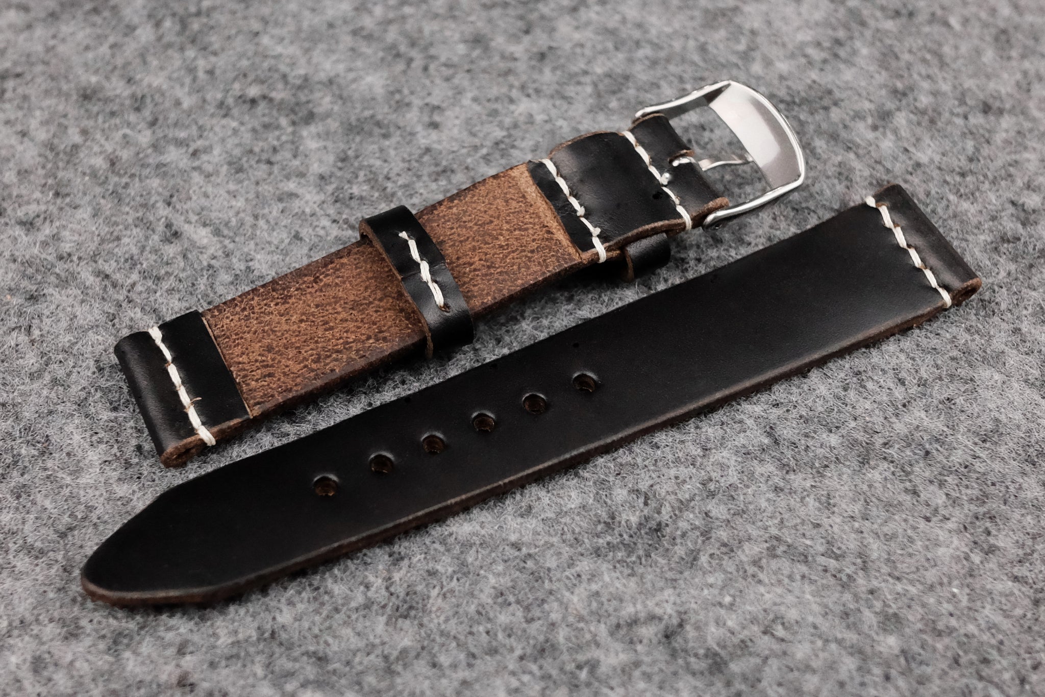 Horween Chromexcel Black Unlined Top Stitch Leather Watch