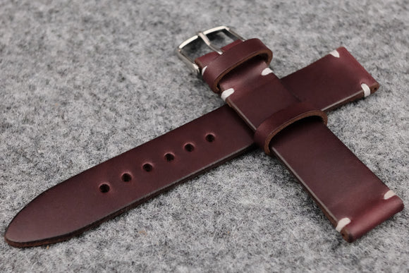 Horween Chromexcel Burgundy Unlined Side Stitch Leather Watch Strap