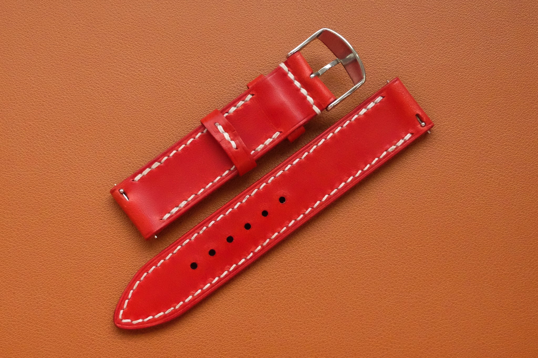 RM: Italian Red Full Stitch Leather Watch Strap (20/20) – THE