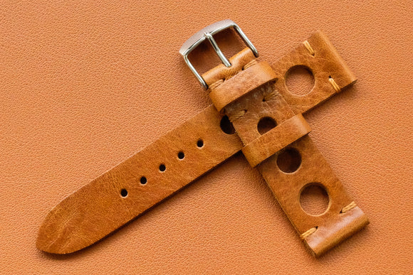RM: Italian Textured Brown Unlined Rally Watch Strap (20/18)