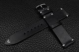 Italian Black Side Stitch Leather Watch Strap