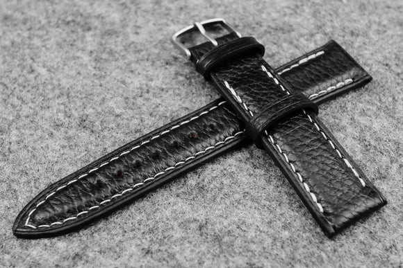 RM: Italian Embossed Black Full Padded Leather Watch Strap (22/20)