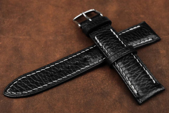 Italian Embossed Black Half Padded Leather Watch Strap