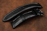 Italian Embossed Black Half Padded Leather Watch Strap
