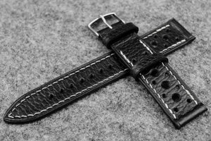 RM: Italian Embossed Black Racing Leather Watch Strap (22/20)