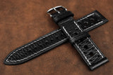 Italian Embossed Black Racing Leather Watch Strap