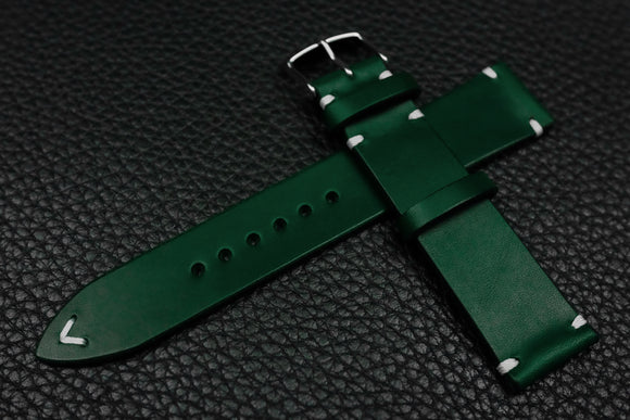 Italian Green Side Stitch Leather Watch Strap