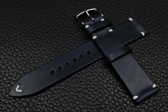 Italian Navy Side Stitch Leather Watch Strap