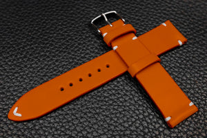 Italian Orange Side Stitch Leather Watch Strap