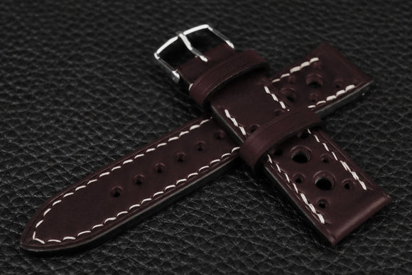 Italian Burgundy Racing Leather Watch Strap