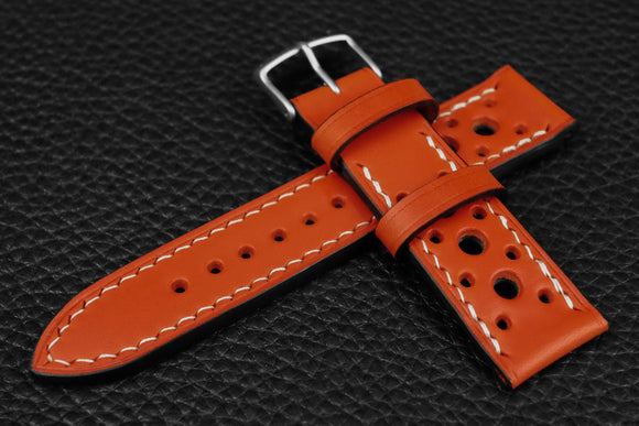 Italian Orange Racing Leather Watch Strap