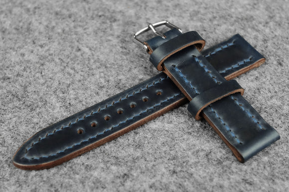 RM: Horween Chromexcel Navy Full Stitch Leather Watch Strap (22/20)