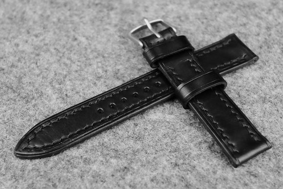 RM: Italian Black Full Stitch Leather Watch Strap (19/18)