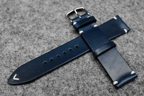 RM: Italian Blue Side Stitch Leather Watch Strap (22/20)