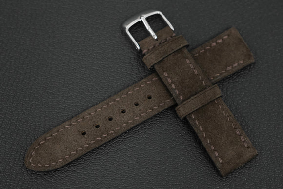 The House Of Straps | Italian Suede Dark Brown Full Stitch Leather Watch Strap