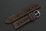 Italian Suede Dark Brown Racing Leather Watch Strap